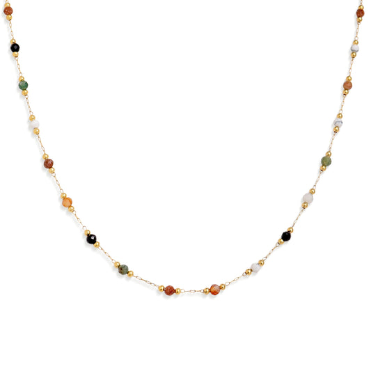 Agriajun Gold Colorful Gemstone Beaded Choker Necklaces for Women Dainty Cute Multi Stone Beads Ball Chain Necklace Summer Prom Jewelry Gift